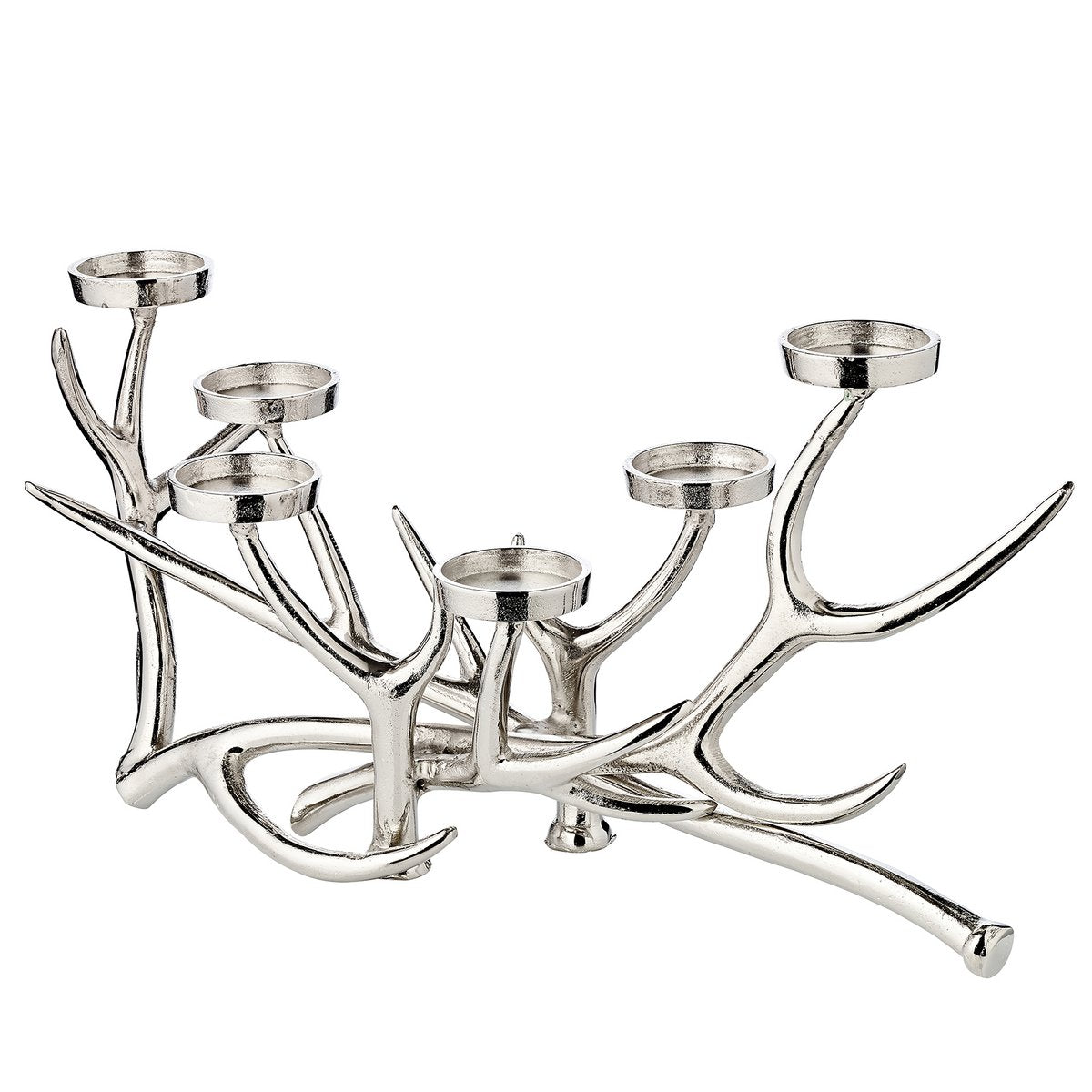 EDZARD kandelaar James kandelaar, gewei-design, vernikkeld aluminium, lengte 45 cm, hoogte 25 cm, 6 lampjes
