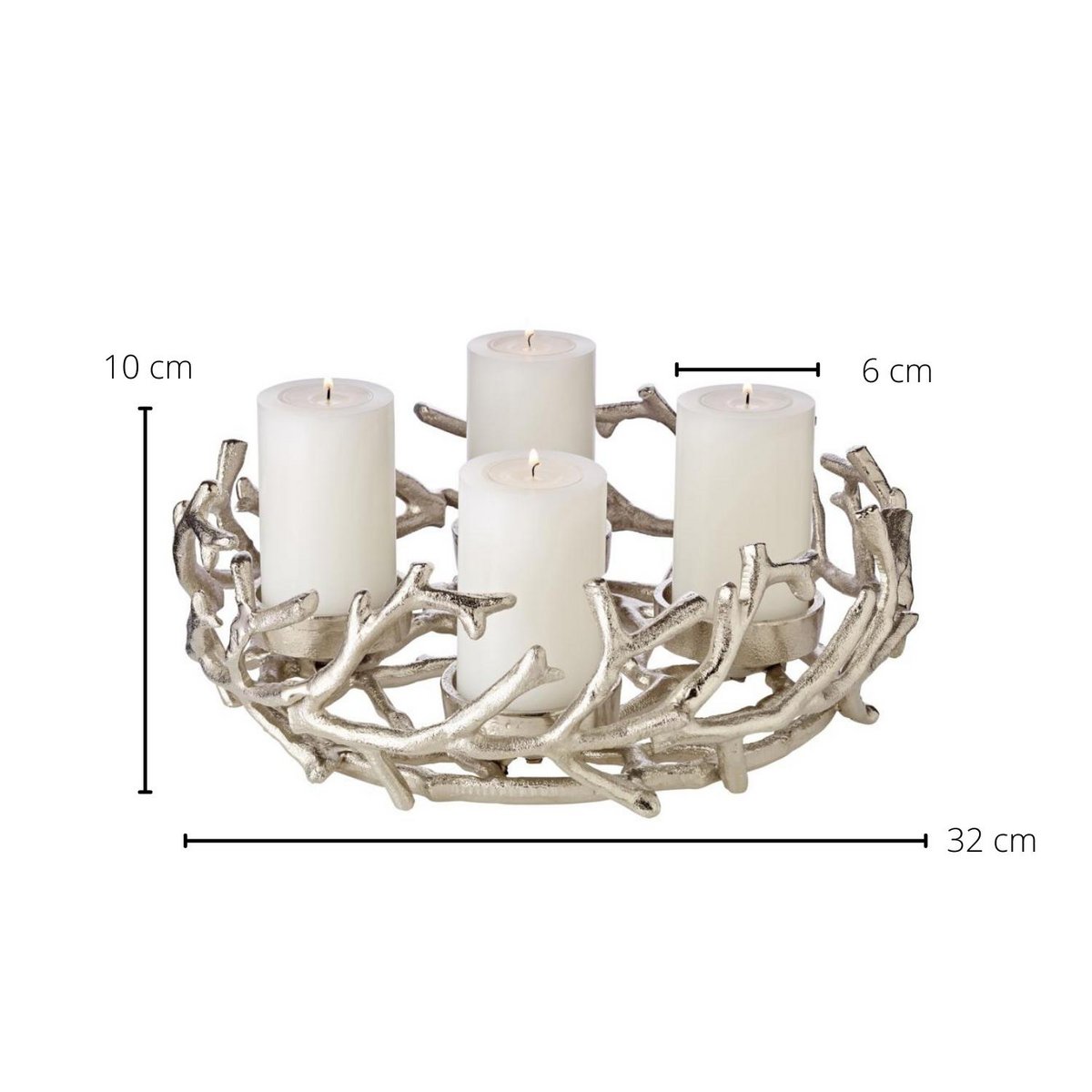 EDZARD Adventskrans Porus, gewei-design, vernikkeld aluminium, zilverkleurig, ø 30 cm, voor kaarsen ø 6 cm