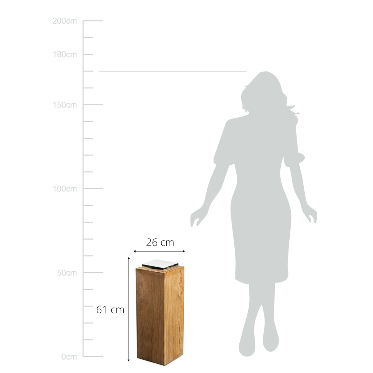 EDZARD voet voor lantaarn Dubai, teak en roestvrij staal, glanzend vernikkeld, hoogte 61 cm, gewicht 7,4 kg
