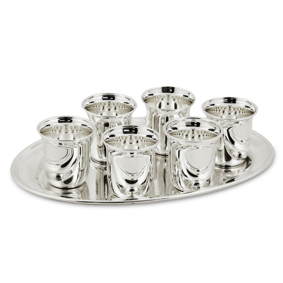 EDZARD 7-delige schnapset, 6 kopjes en dienblad, verzilverd, 22x15 cm, beker H 5 cm, inhoud 4 cl