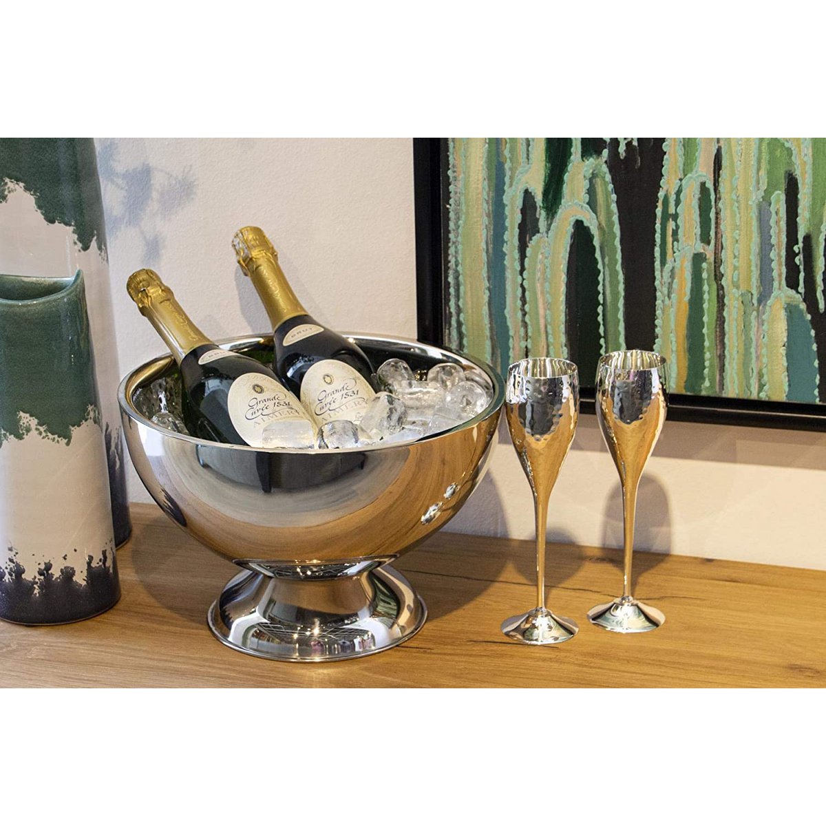 EDZARD champagnekoeler Cadiz, dubbelwandig, roestvrij staal hoogglans gepolijst, binnen gehamerd, ø 32 cm, H 21 cm