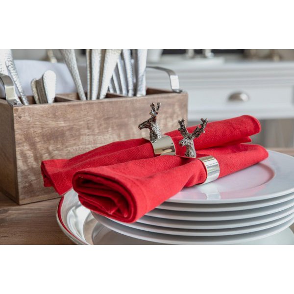 EDZARD set van 4 herten servetringen, verzilverd, lengte 5 cm