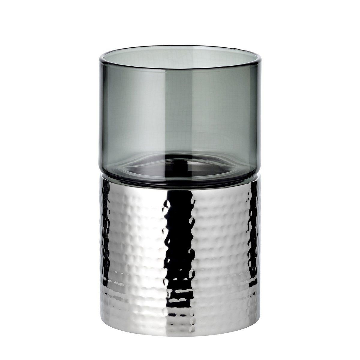 Cosmo kandelaar (hoogte 18 cm), zilver, gehamerd, roestvrij staal, hoogglans gepolijst