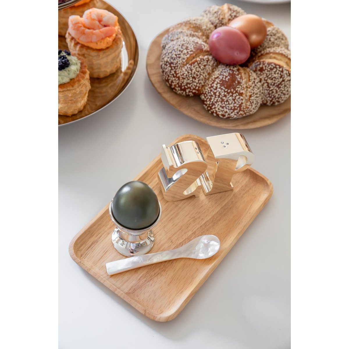 EDZARD set van 2 paarlemoeren lepels kaviaarlepels eierlepels, rechte hoeken, lengte 11 cm