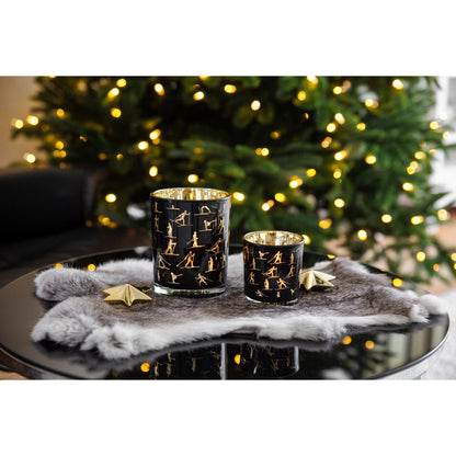 Set van 2 theelichtglazen Monty (hoogte 8 cm, ø 7,5 cm), lantaarn met skimotief, goud/zwart