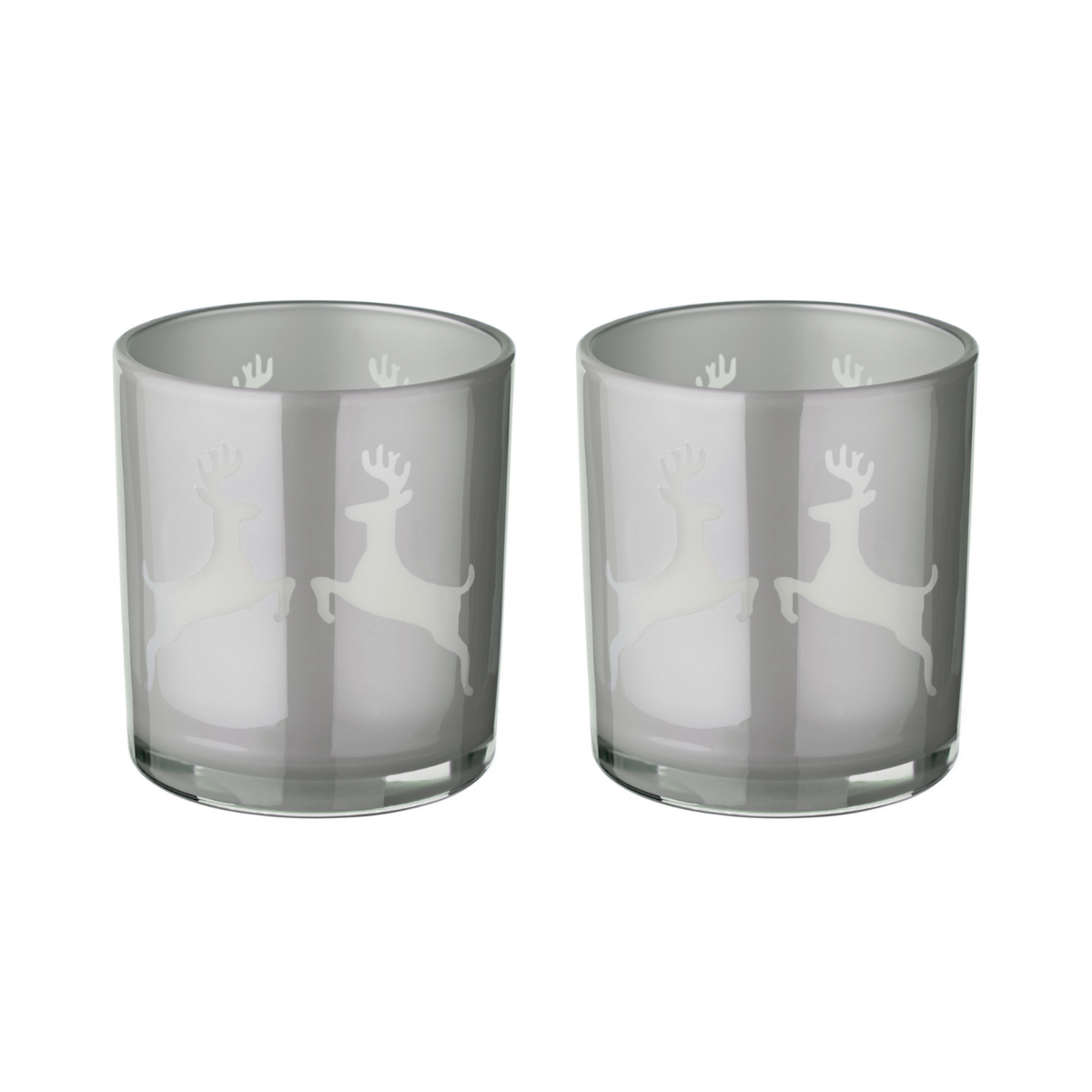 Set van 2 theelichtglazen Loki (hoogte 8 cm) in grijs