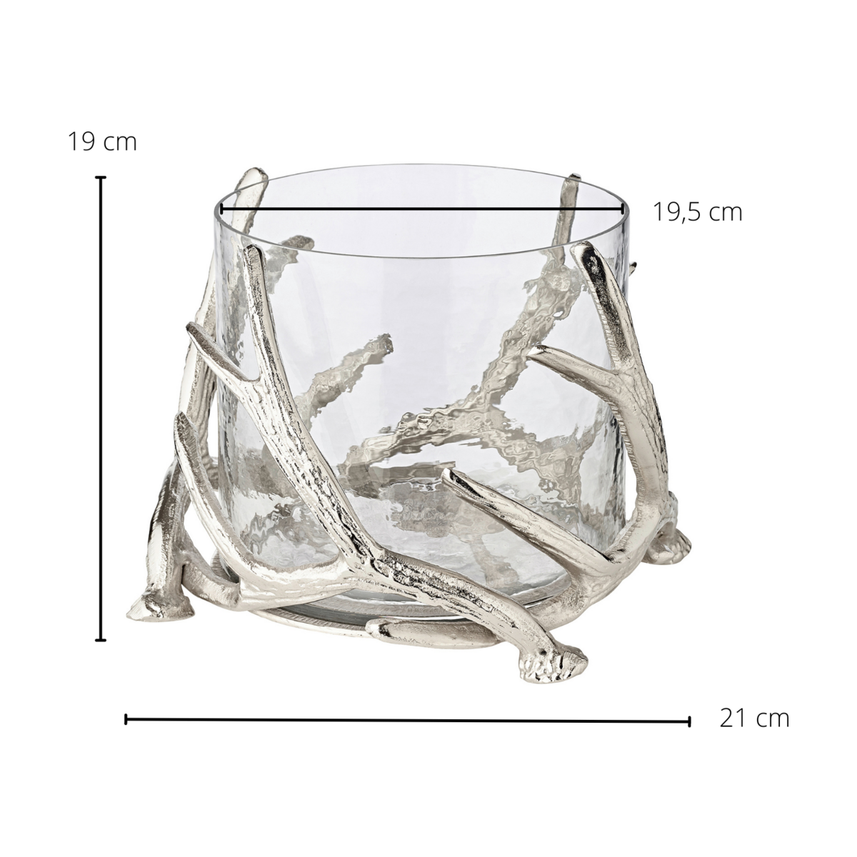 EDZARD lantaarn Kingston, gewei-design, aluminium, zilverkleurig, met glas, hoogte 20 cm, ø 25 cm