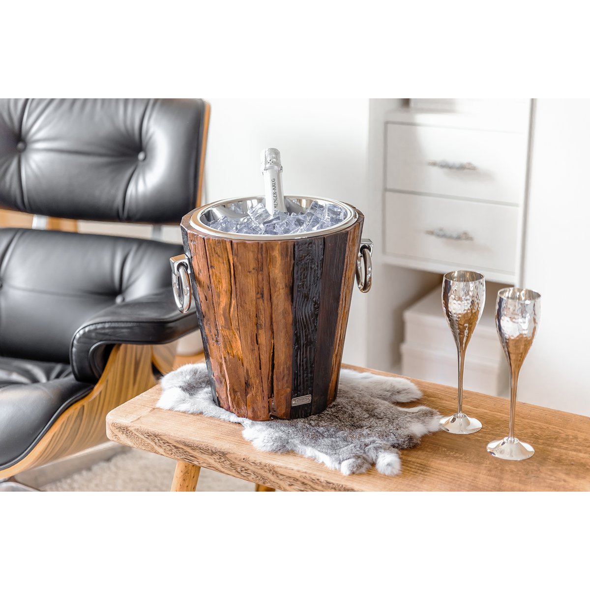 EDZARD wijnkoeler flessenkoeler Providence, teak, roestvrij staal glanzend vernikkeld, H 28 cm, gewicht 4 kg