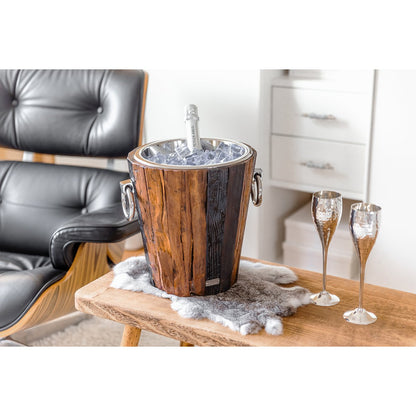 EDZARD wijnkoeler flessenkoeler Providence, teak, roestvrij staal glanzend vernikkeld, H 28 cm, gewicht 4 kg