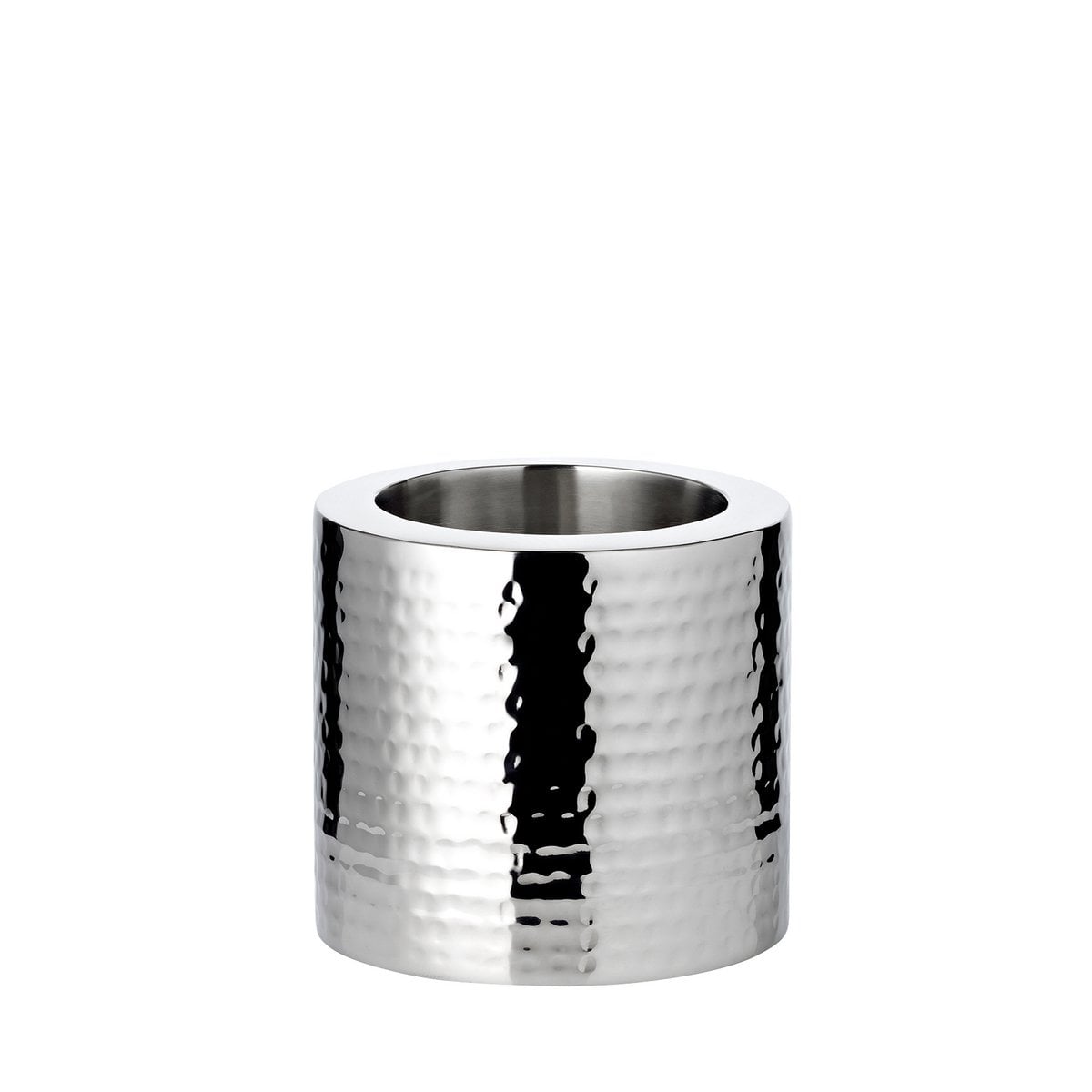 Cosmo kandelaar (hoogte 18 cm), zilver, gehamerd, roestvrij staal, hoogglans gepolijst
