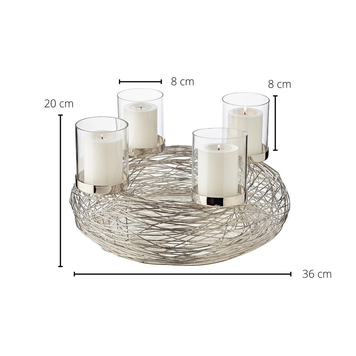 EDZARD Adventskrans Rimini met kaarsglazen, roestvrij staal glanzend vernikkeld, diameter 36 cm