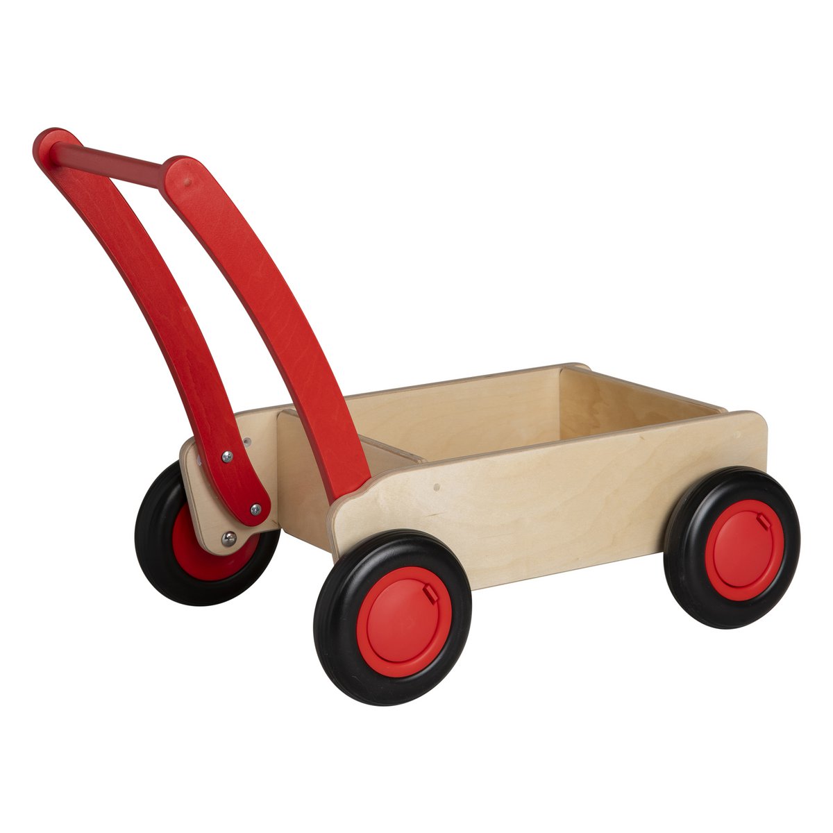 Van Dijk Toys houten loopwagen vanaf 1 jaar - Naturel - Rood (Kinderopvang kwaliteit)