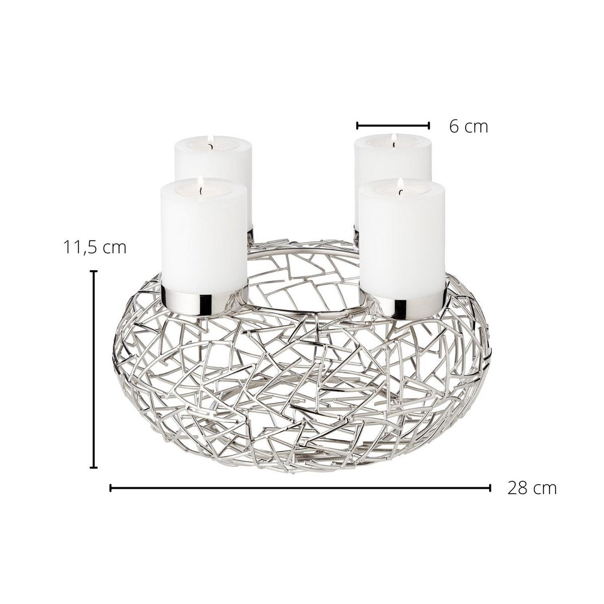 EDZARD Adventskrans Milano, roestvrij staal, glanzend vernikkeld, diameter 28 cm, voor stompkaarsen ø 6 cm