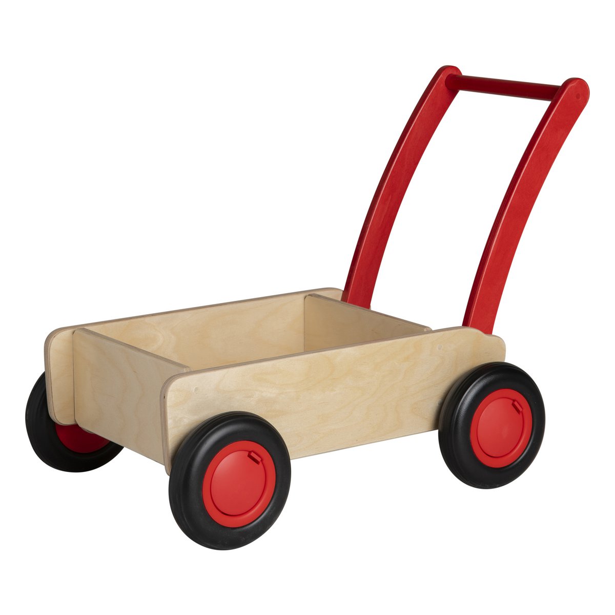 Van Dijk Toys houten loopwagen vanaf 1 jaar - Naturel - Rood (Kinderopvang kwaliteit)