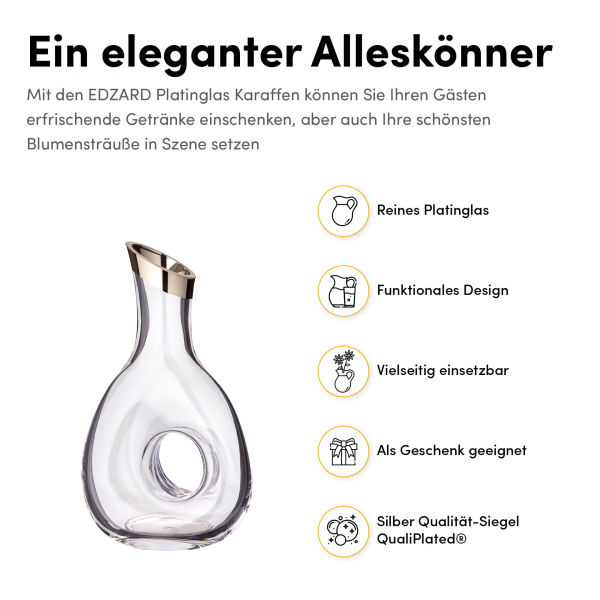 EDZARD karaf Gordon, mondgeblazen kristalglas met platina rand, hoogte 30 cm, inhoud 1,2 liter