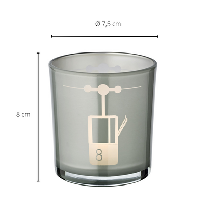 Set van 2 theelichtjes glazen lift (hoogte 8 cm, ø 7,5 cm) in grijs, lantaarn met sportief skiliftmotief