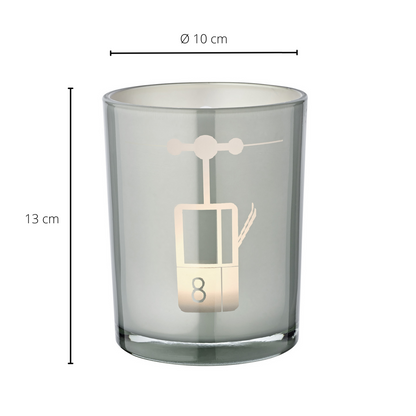 Windlichtlift (hoogte 13 cm, ø 10 cm) in grijs, windlicht met sportief skiliftmotief