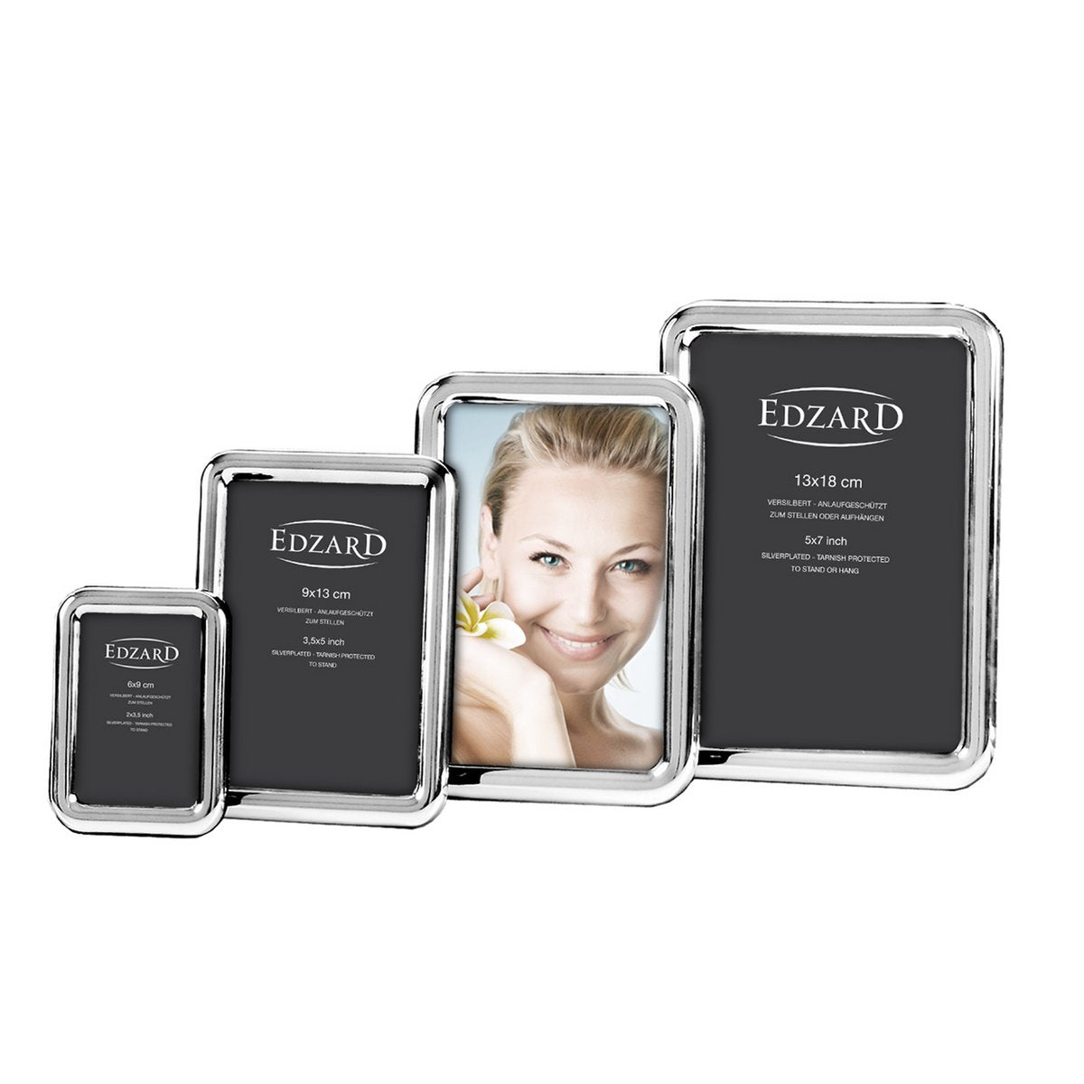 EDZARD fotolijst Como voor foto 10 x 15 cm, edel verzilverd, aanslag beschermd, met 2 hangers