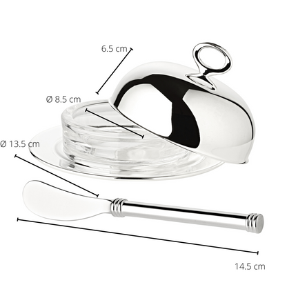 EDZARD botervloot karnen Jago, diameter 14 cm, edel verzilverd, met bijpassend botermes 18 cm