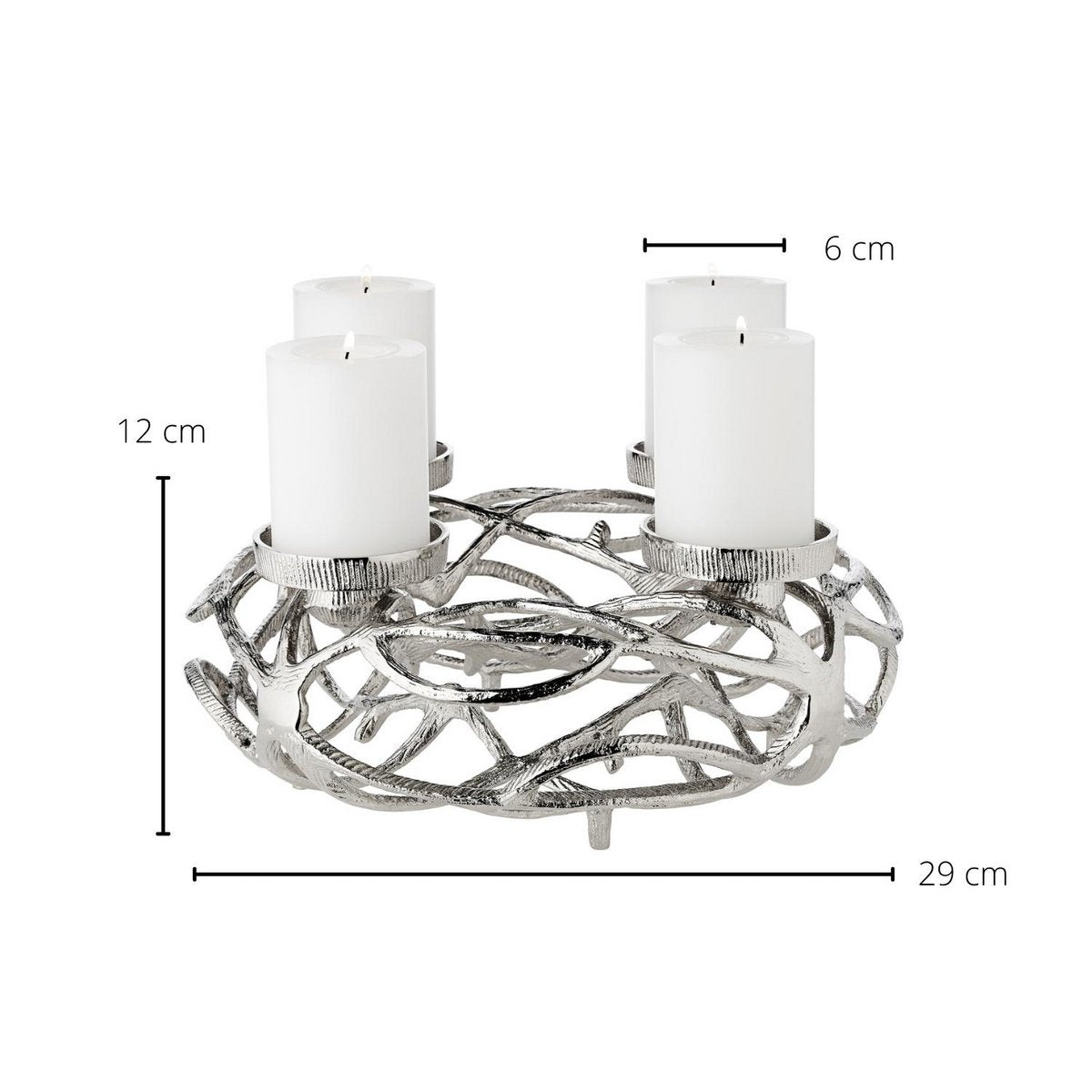EDZARD Adventskrans Bernd, diameter 29 cm, aluminium vernikkeld, zilverkleurig, voor kaarsen ø 6 cm