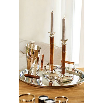 EDZARD Candlestick Kandelaar spar met bamboe schacht, RVS, glanzend vernikkeld, hoogte 30 cm