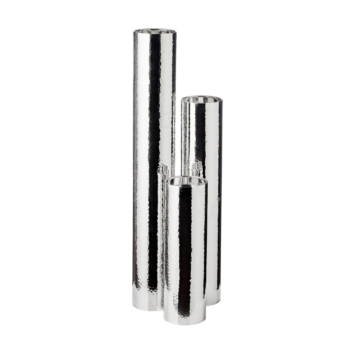 EDZARD kandelaar Boston voor kaars diameter 10 cm, gehamerd, RVS glanzend vernikkeld, H 40 cm