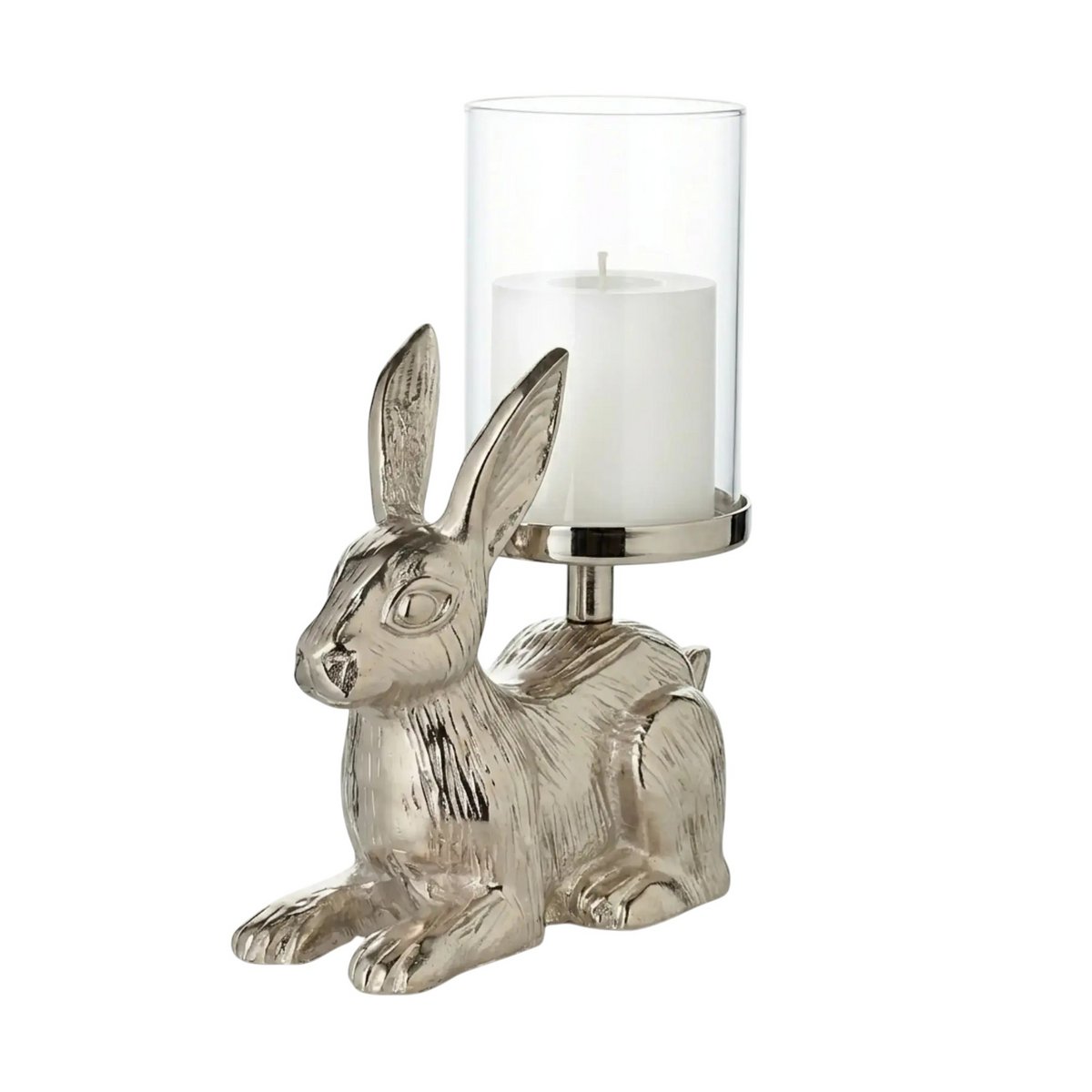 Decoratieve kandelaar konijn (H 19 cm), zilverkleurig, vernikkeld aluminium