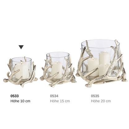 EDZARD lantaarn Kingston, gewei-design, aluminium, zilverkleurig, met glas, hoogte 13 cm, ø 15 cm