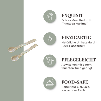 EDZARD set van 4 paarlemoeren lepels kaviaarlepels eierlepels, rechte hoeken, lengte 12 cm