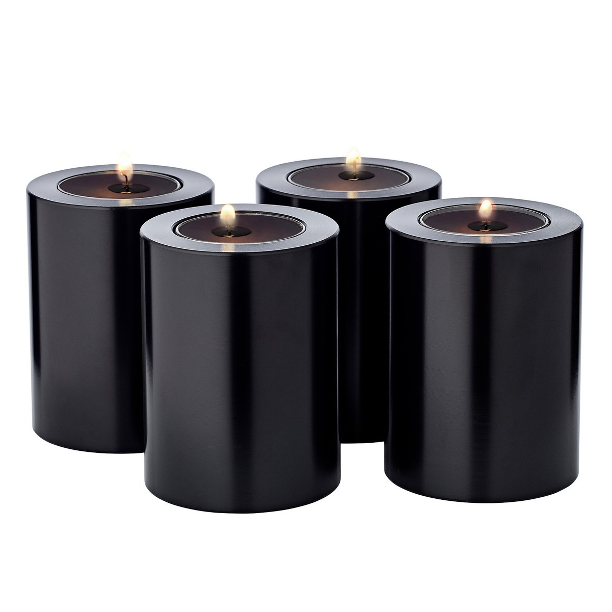 Set van 4 permanente kaarsen Cornelius (hoogte 8 cm, Ø 6 cm) zwart, theelichthouder hittebestendig tot 90°