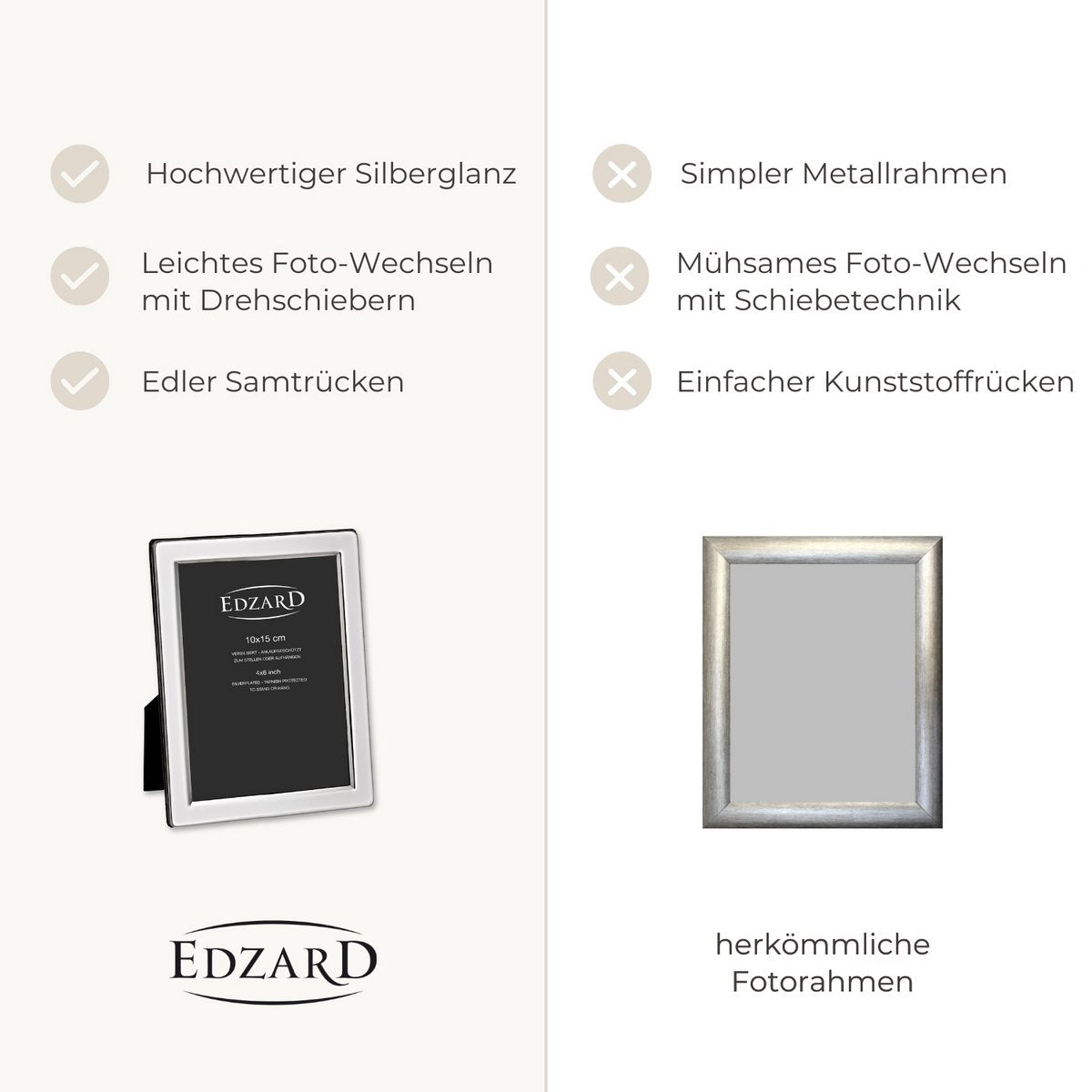 EDZARD fotolijst Salerno voor foto 15 x 20 cm, edel verzilverd, aanslag beschermd, met 2 hangers