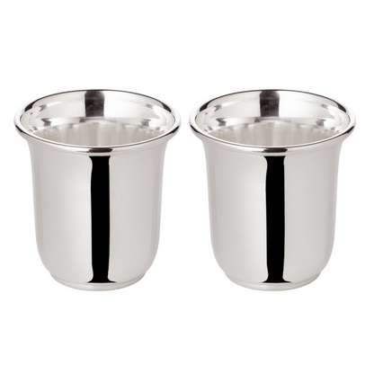 Set van 2 borrelbekers Cuno (hoogte 5 cm, 4 cl), zwaar verzilverd, borrelglas