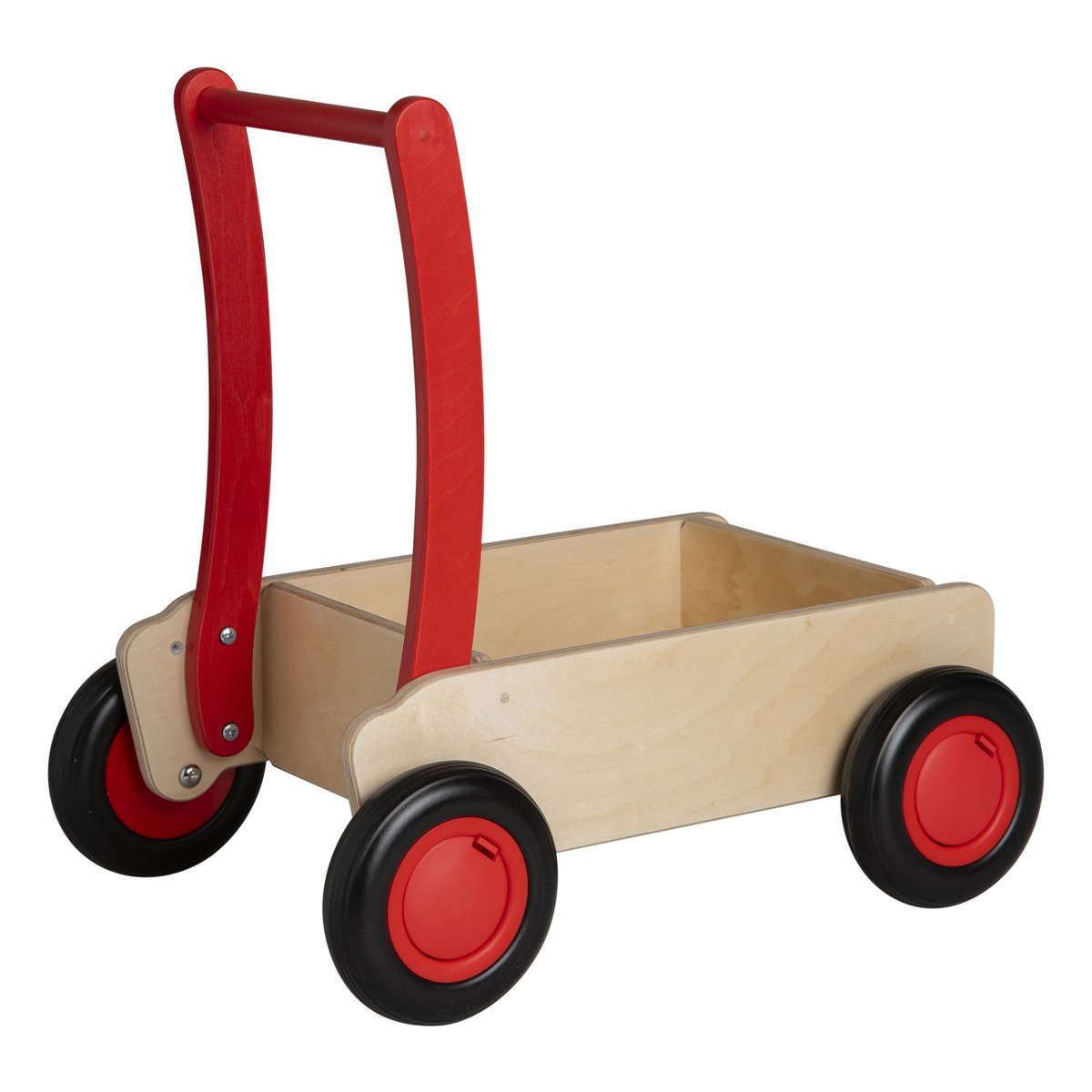 Van Dijk Toys houten loopwagen vanaf 1 jaar - Naturel - Rood (Kinderopvang kwaliteit)