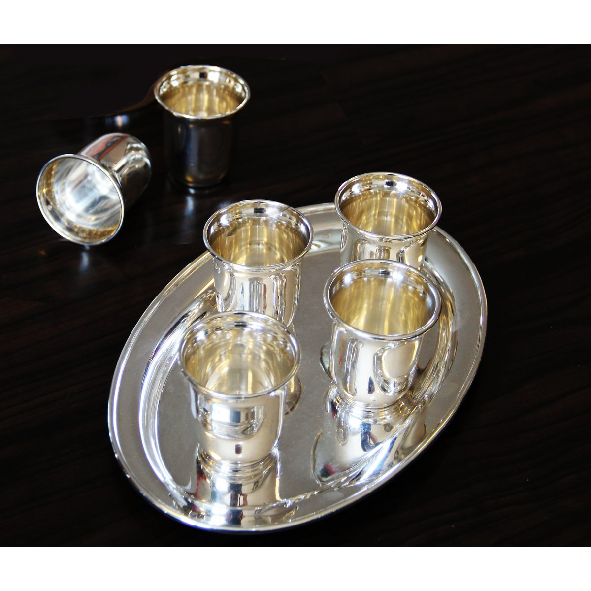 Set van 2 borrelbekers Cuno (hoogte 5 cm, 4 cl), zwaar verzilverd, borrelglas