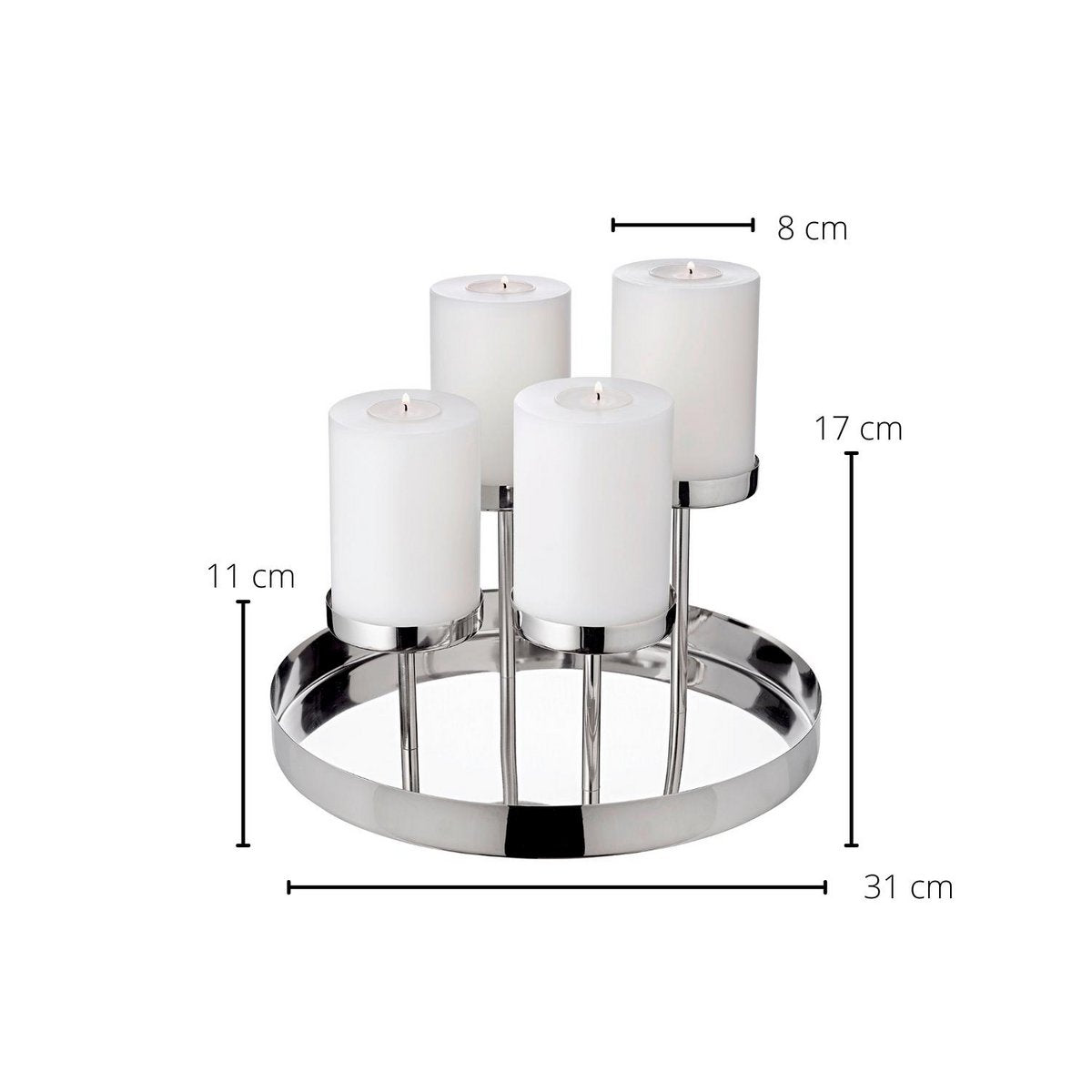 EDZARD kandelaar Marbella, roestvrij staal vernikkeld, lengte 31 cm, hoogte 16 cm, voor 4 stompkaarsen ø 8 cm
