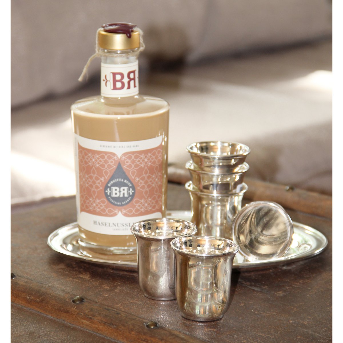 Set van 2 borrelbekers Cuno (hoogte 5 cm, 4 cl), zwaar verzilverd, borrelglas