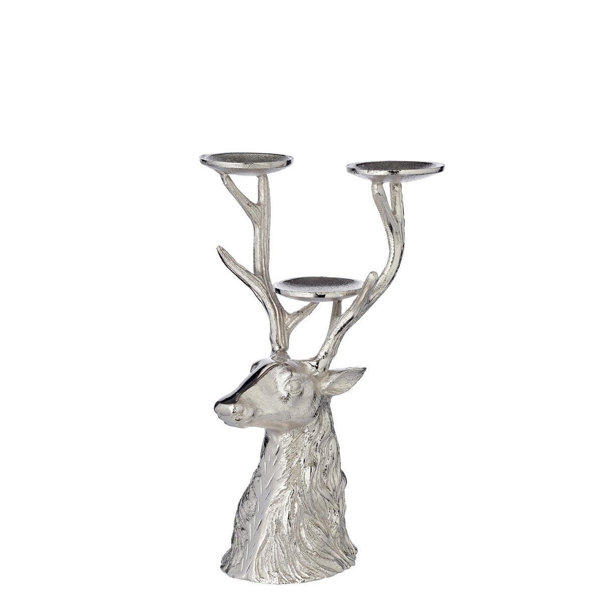 EDZARD kandelaar hert, vernikkeld aluminium, hoogte 32 cm, voor 3 stompkaarsen diameter 6 cm