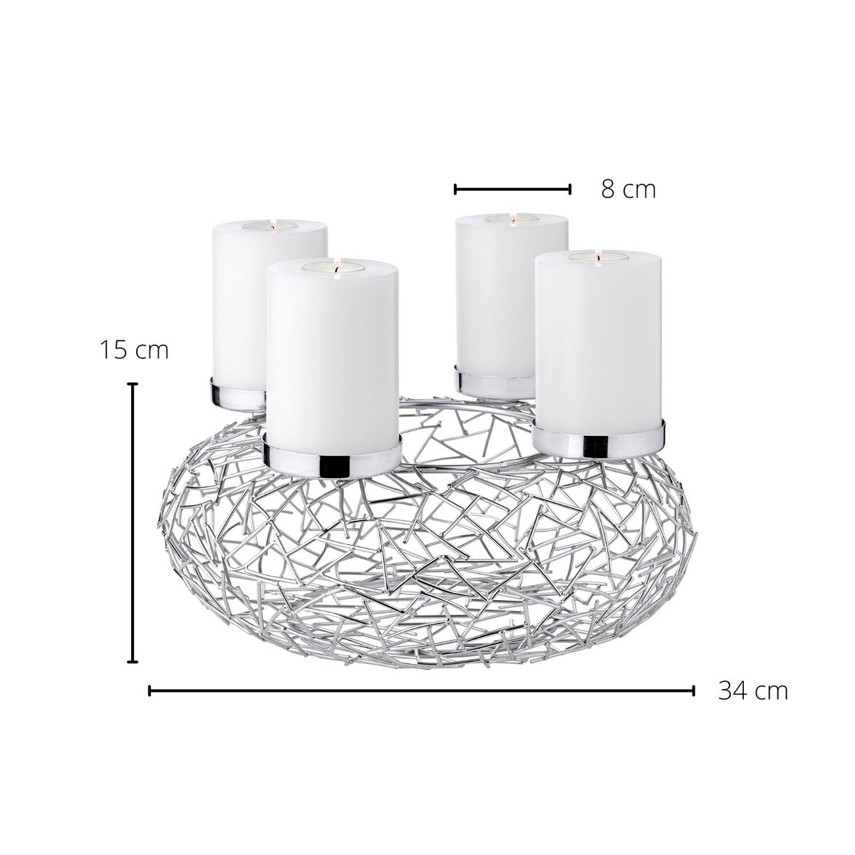 EDZARD Adventskrans Milano, roestvrij staal, glanzend vernikkeld, diameter 34 cm