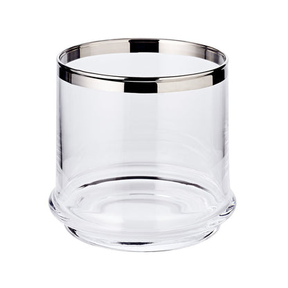 Glazen pot Lia (H 12 cm, ø 13 cm), mondgeblazen kristalglas met platina rand