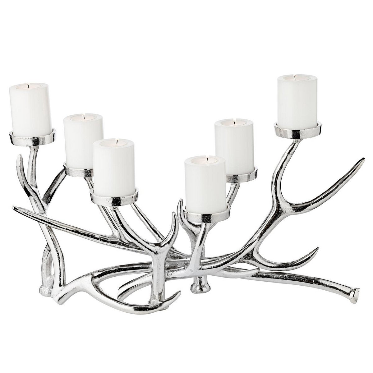EDZARD kandelaar James kandelaar, gewei-design, vernikkeld aluminium, lengte 45 cm, hoogte 25 cm, 6 lampjes