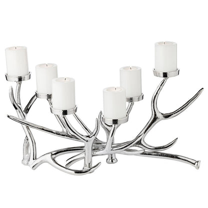 EDZARD kandelaar James kandelaar, gewei-design, vernikkeld aluminium, lengte 45 cm, hoogte 25 cm, 6 lampjes