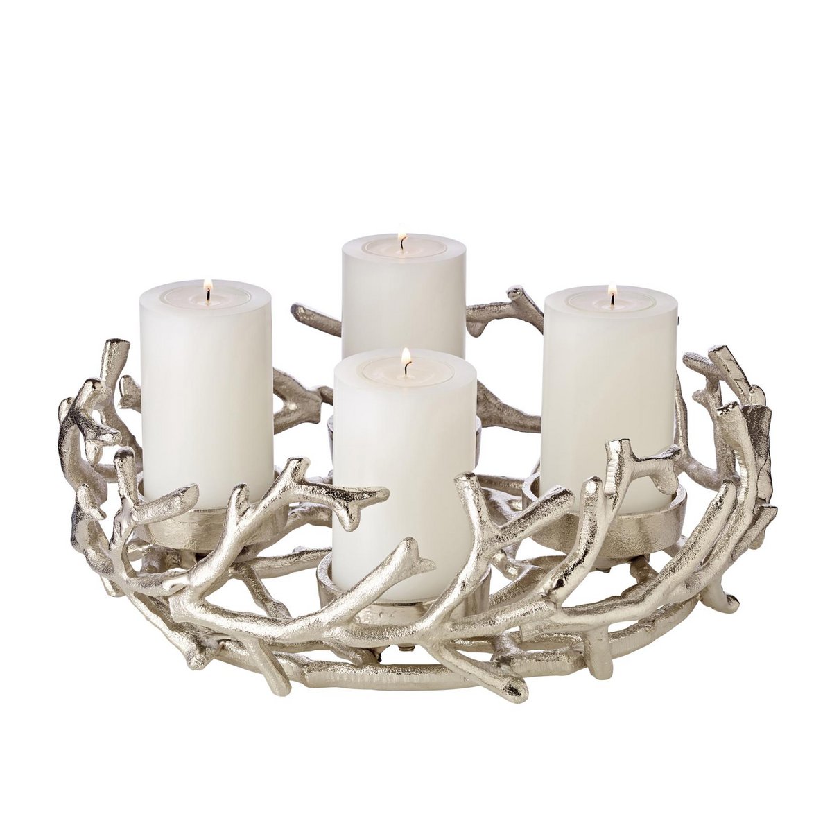 EDZARD Adventskrans Porus, gewei-design, vernikkeld aluminium, zilverkleurig, ø 30 cm, voor kaarsen ø 6 cm