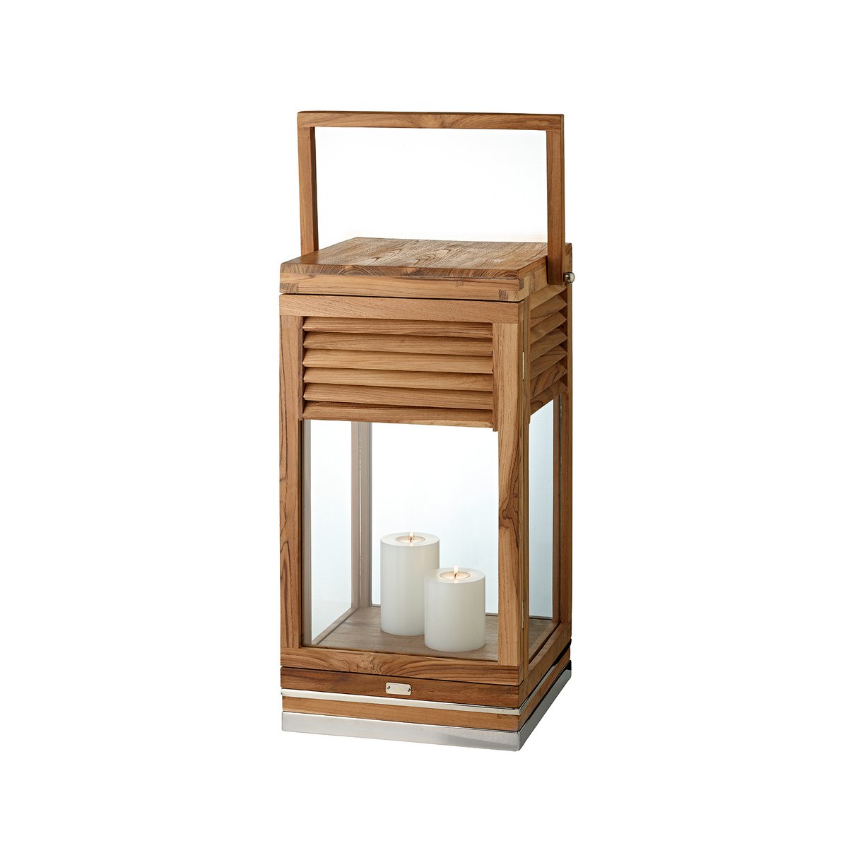 Lantaarn Vegas (hoogte 60 cm), nobele teak, roestvrij staal, glanzende nikkel -plated