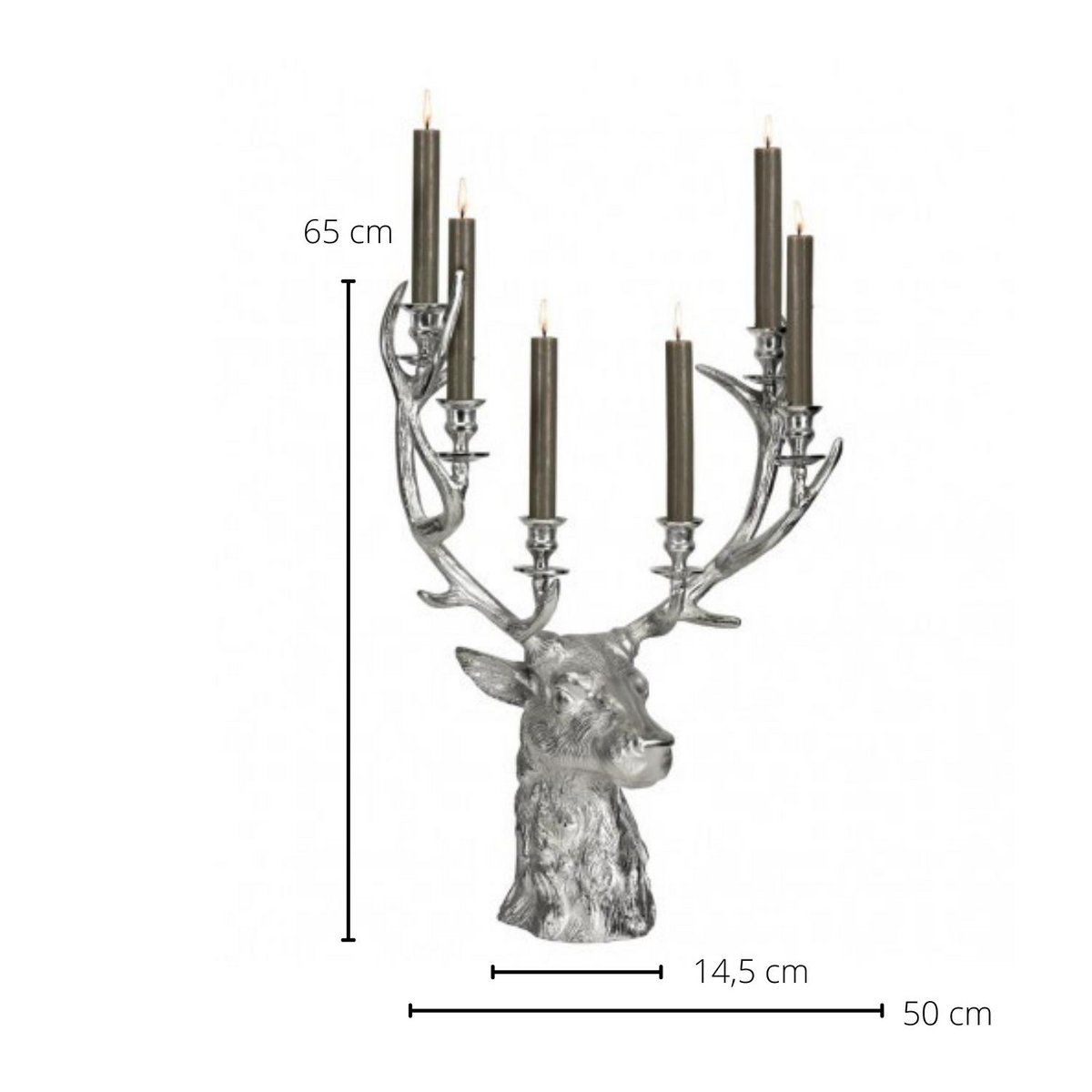 EDZARD kandelaar Hirsch Richard voor 6 kegelvormige kaarsen, hoogte 65 cm, aluminium vernikkeld, zilverkleurig
