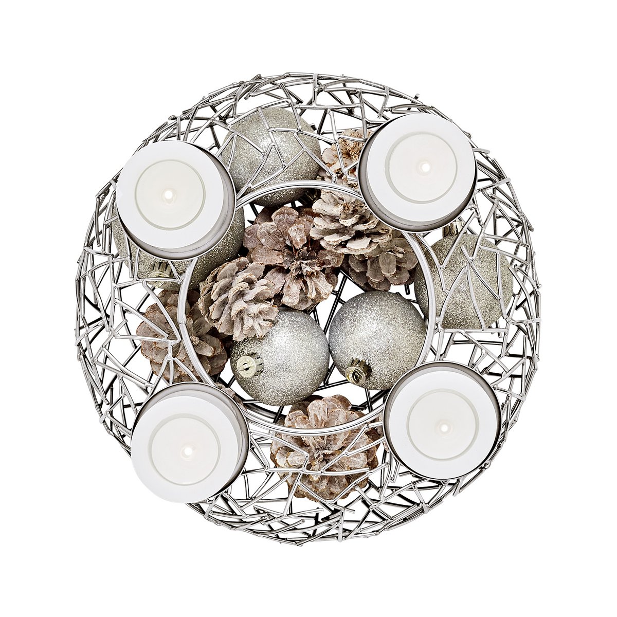 EDZARD Adventskrans Milano, roestvrij staal, glanzend vernikkeld, diameter 28 cm, voor stompkaarsen ø 6 cm