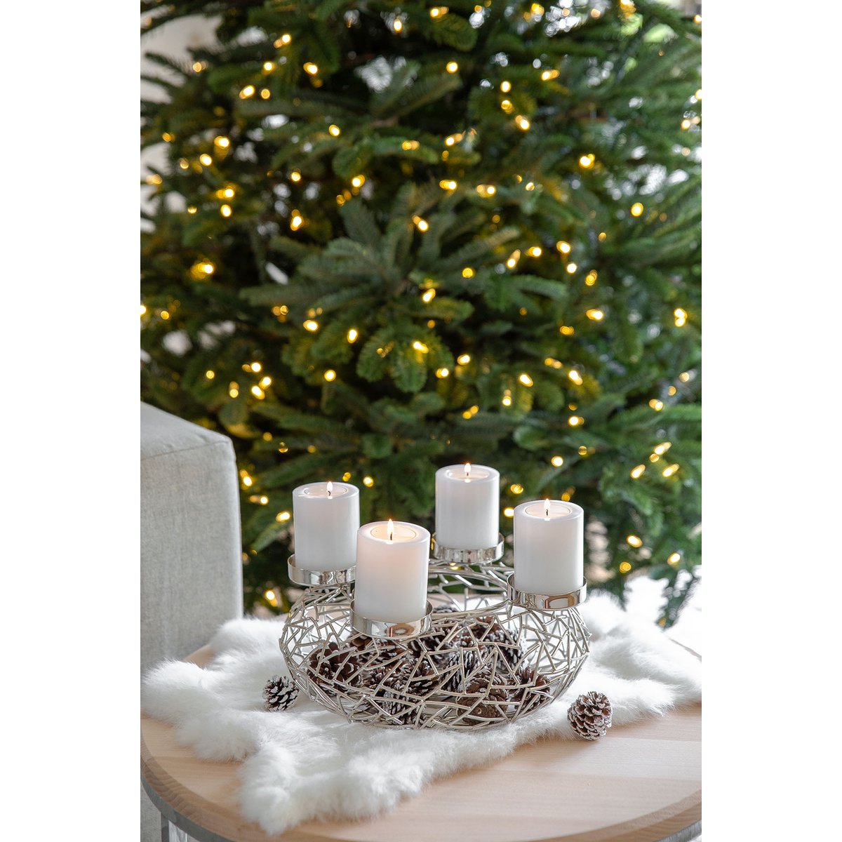 EDZARD Adventskrans Milano, roestvrij staal, glanzend vernikkeld, diameter 28 cm, voor stompkaarsen ø 6 cm