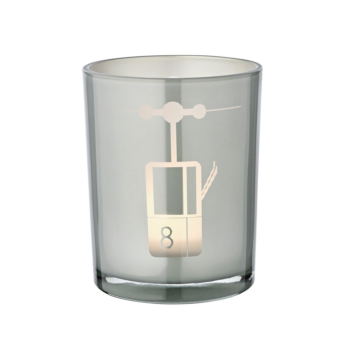 Windlichtlift (hoogte 13 cm, ø 10 cm) in grijs, windlicht met sportief skiliftmotief