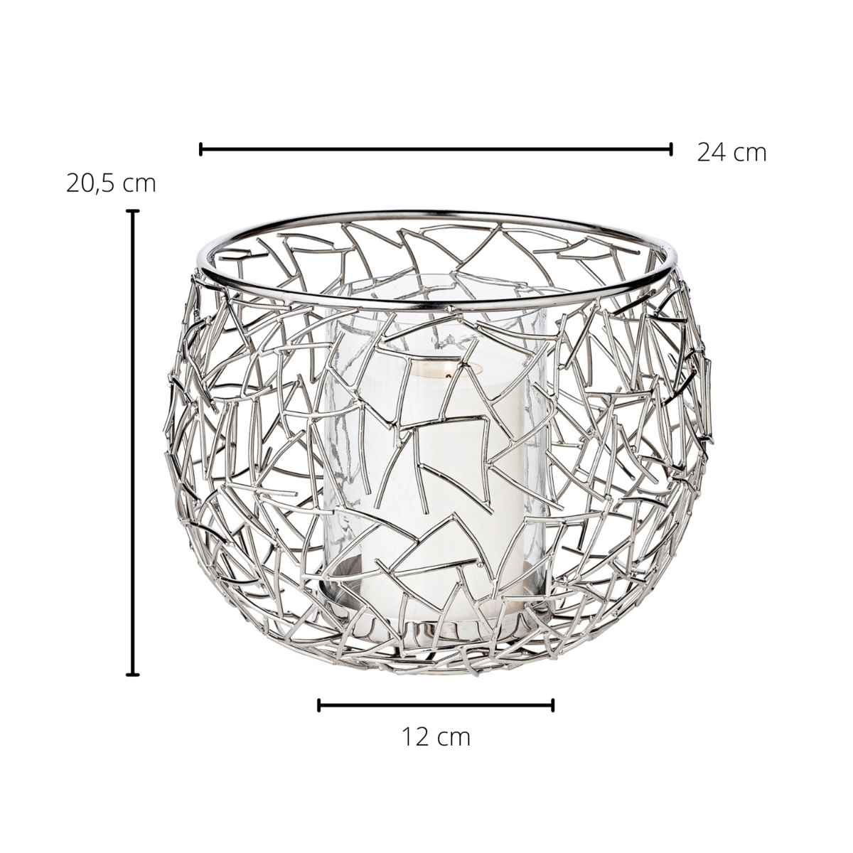 EDZARD lantaarn Milano, roestvrij staal, glanzend vernikkeld, met glas, diameter 27 cm, hoogte 19 cm