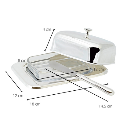 EDZARD botervloot Mista 13x18 cm, H 8 cm, glazen inzetstuk, verzilverd, met botermes