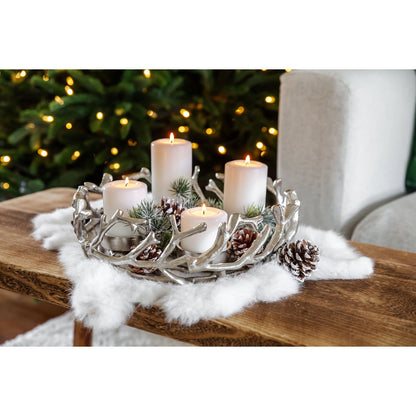 EDZARD Adventskrans Porus, gewei-design, vernikkeld aluminium, zilverkleurig, ø 30 cm, voor kaarsen ø 6 cm